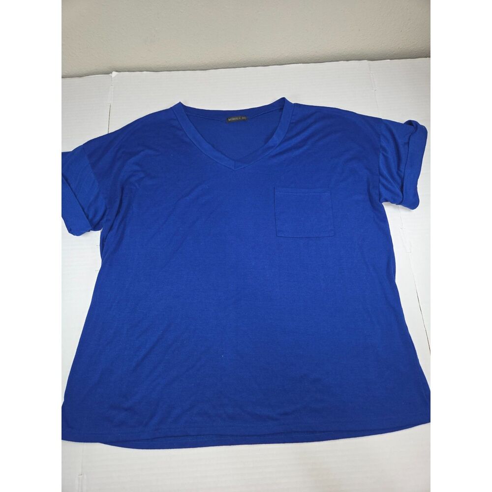 MIHOLL Royal Blue V-Neck Short Sleeve Pocket Tee | Cuffed Sleeves | XXL